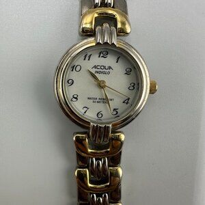 3/$30 Acqua Watch Women Silver Gold Two Tone White Dial Indiglo 7 Inch